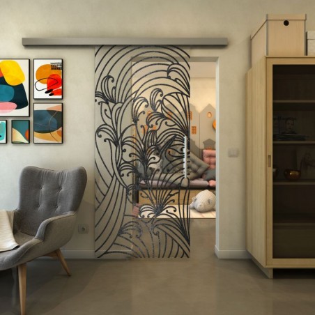 Glasschiebetür SLIM-LINE - Fineprint Model 200 Schwarz auf Klarglas