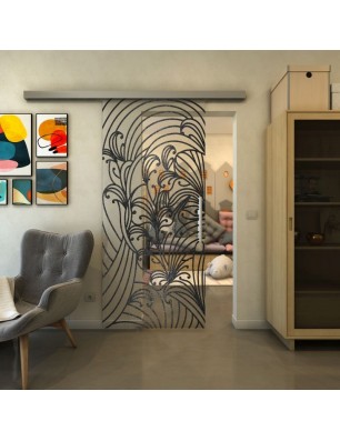 Glasschiebetür SLIM-LINE - Fineprint Model 200 Schwarz auf Klarglas