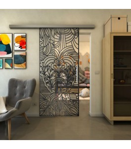 Glasschiebetür SLIM-LINE - Fineprint Model 201 Schwarz auf Klarglas