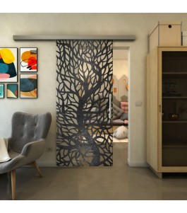 Glasschiebetür SLIM-LINE - Fineprint Model 202 Schwarz auf Klarglas