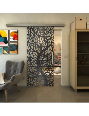Glasschiebetür SLIM-LINE - Fineprint Model 202 Schwarz auf Klarglas