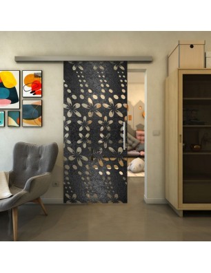 Glasschiebetür SLIM-LINE - Fineprint Model 203 Schwarz auf Klarglas