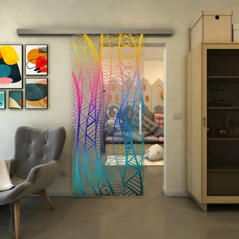 Glasschiebetür SLIM-LINE - Fineprint Modell 040 Verlauf auf Klarglas