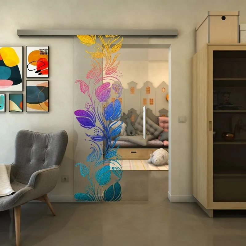 Glasschiebetür SLIM-LINE - Fineprint Modell 086 Verlauf auf Klarglas