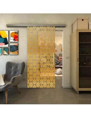 Glasschiebetür SLIM-LINE - Fineprint Model 001 Gold auf Klarglas