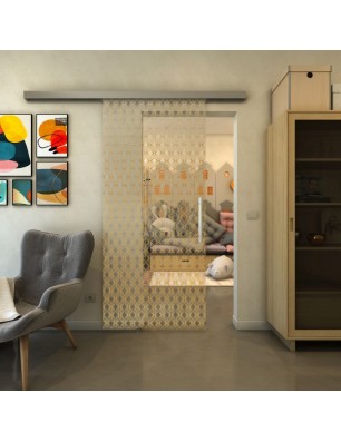 Glasschiebetür SLIM-LINE - Fineprint Model 002 Gold auf Klarglas
