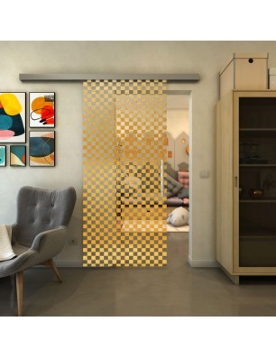 Glasschiebetür SLIM-LINE - Fineprint Model 004 Gold auf Klarglas