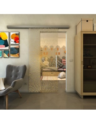 Glasschiebetür SLIM-LINE - Fineprint Model 006 Gold auf Klarglas