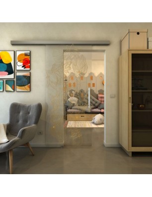 Glasschiebetür SLIM-LINE - Fineprint Model 013 Gold auf Klarglas