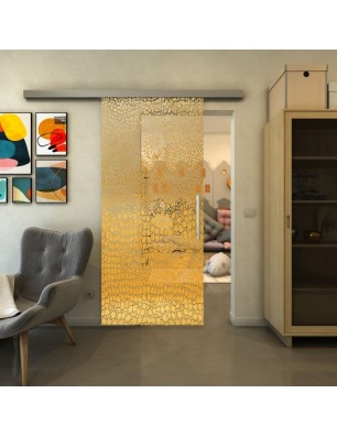 Glasschiebetür SLIM-LINE - Fineprint Model 015 Gold auf Klarglas