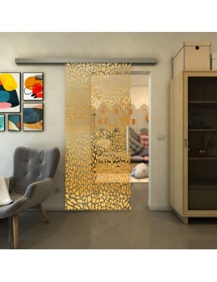 Glasschiebetür SLIM-LINE - Fineprint Model 016 Gold auf Klarglas
