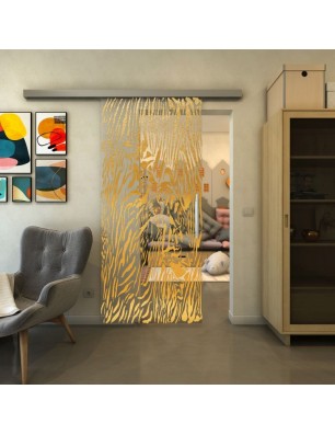 Glasschiebetür SLIM-LINE - Fineprint Model 017 Gold auf Klarglas