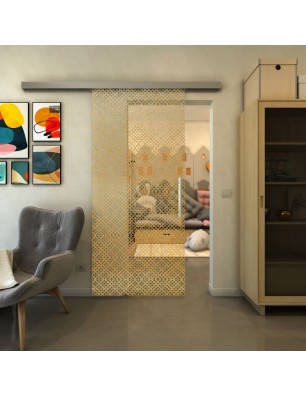Glasschiebetür SLIM-LINE - Fineprint Model 018 Gold auf Klarglas