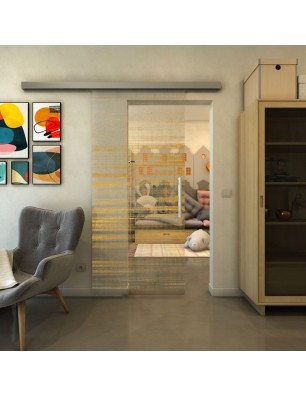 Glasschiebetür SLIM-LINE - Fineprint Model 019 Gold auf Klarglas