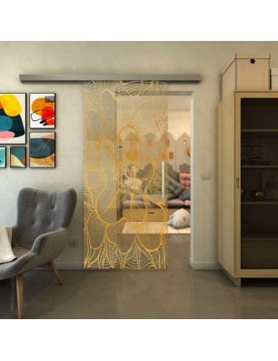Glasschiebetür SLIM-LINE - Fineprint Model 020 Gold auf Klarglas