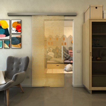 Glasschiebetür SLIM-LINE - Fineprint Model 022 Gold auf Klarglas