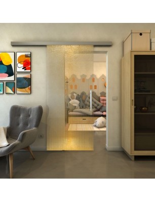 Glasschiebetür SLIM-LINE - Fineprint Model 024 Gold auf Klarglas