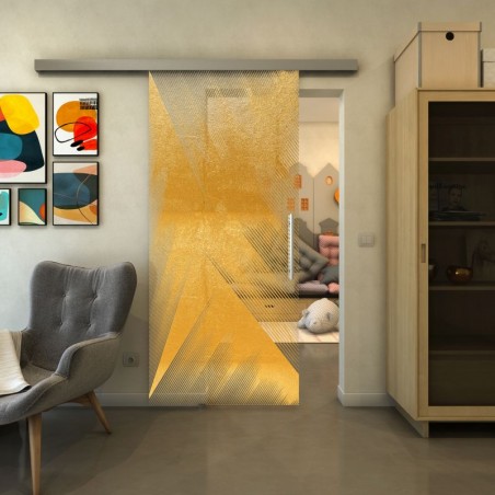 Glasschiebetür SLIM-LINE - Fineprint Model 026 Gold auf Klarglas