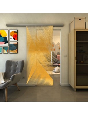 Glasschiebetür SLIM-LINE - Fineprint Model 026 Gold auf Klarglas