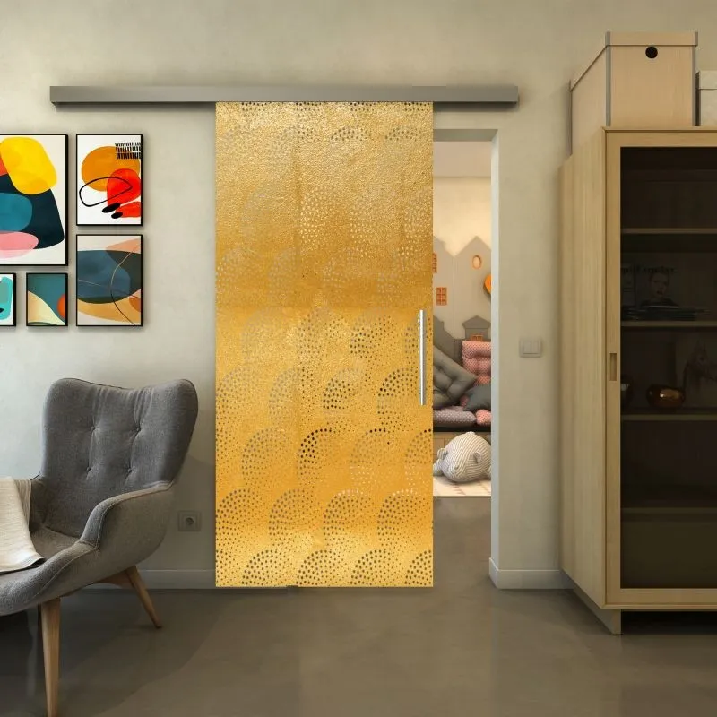 Glasschiebetür SLIM-LINE - Fineprint Modell 029 Gold auf Klarglas Glasschiebetür SLIM-LINE - Fineprint Modell 029 Gold auf Klarglas