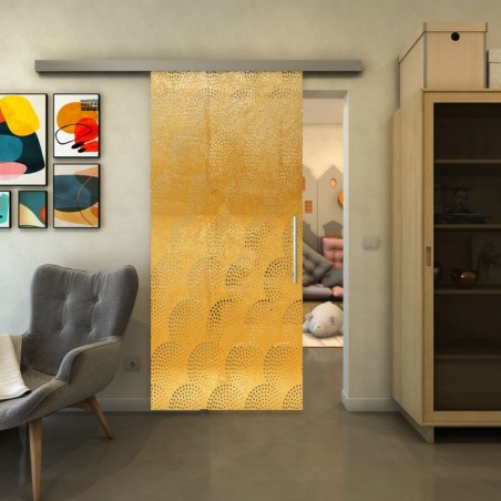 Glasschiebetür SLIM-LINE - Fineprint Model 029 Gold auf Klarglas