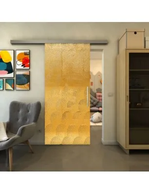 Glasschiebetür SLIM-LINE - Fineprint Model 029 Gold auf Klarglas