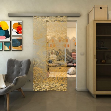 Glasschiebetür SLIM-LINE - Fineprint Model 030 Gold auf Klarglas