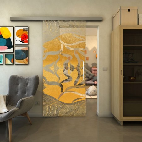 Glasschiebetür SLIM-LINE - Fineprint Model 031 Gold auf Klarglas