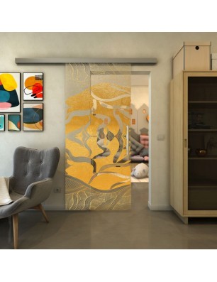 Glasschiebetür SLIM-LINE - Fineprint Model 031 Gold auf Klarglas