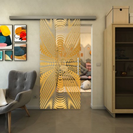 Glasschiebetür SLIM-LINE - Fineprint Model 037 Gold auf Klarglas