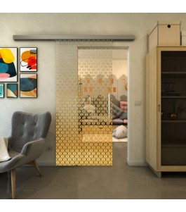 Glasschiebetür SLIM-LINE - Fineprint Model 038 Gold auf Klarglas
