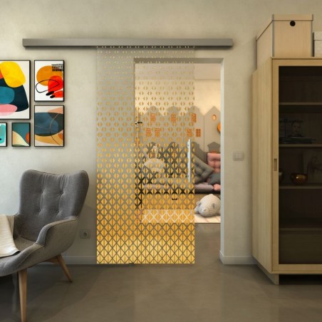 Glasschiebetür SLIM-LINE - Fineprint Model 038 Gold auf Klarglas