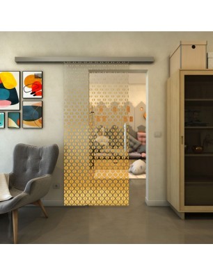 Glasschiebetür SLIM-LINE - Fineprint Model 038 Gold auf Klarglas