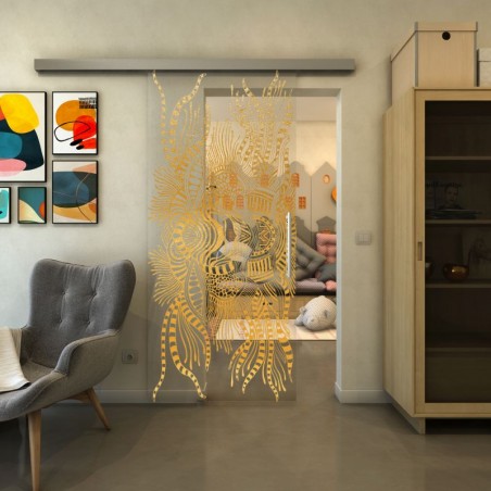 Glasschiebetür SLIM-LINE - Fineprint Model 039 Gold auf Klarglas