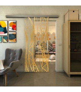 Glasschiebetür SLIM-LINE - Fineprint Model 040 Gold auf Klarglas