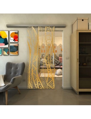 Glasschiebetür SLIM-LINE - Fineprint Model 040 Gold auf Klarglas