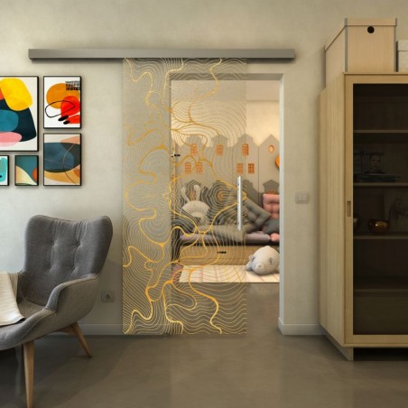 Glasschiebetür SLIM-LINE - Fineprint Model 049 Gold auf Klarglas