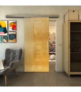 Glasschiebetür SLIM-LINE - Fineprint Model 050 Gold auf Klarglas