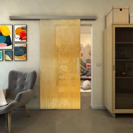 Glasschiebetür SLIM-LINE - Fineprint Model 050 Gold auf Klarglas