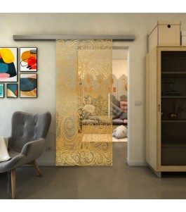 Glasschiebetür SLIM-LINE - Fineprint Model 051 Gold auf Klarglas
