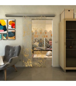 Glasschiebetür SLIM-LINE - Fineprint Model 054 Gold auf Klarglas