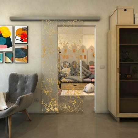 Glasschiebetür SLIM-LINE - Fineprint Model 054 Gold auf Klarglas