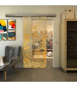 Glasschiebetür SLIM-LINE - Fineprint Model 056 Gold auf Klarglas