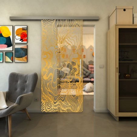 Glasschiebetür SLIM-LINE - Fineprint Model 056 Gold auf Klarglas