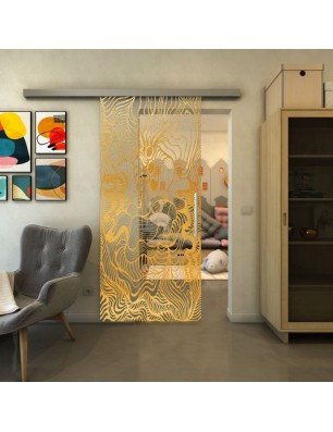 Glasschiebetür SLIM-LINE - Fineprint Model 056 Gold auf Klarglas