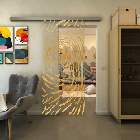Glasschiebetür SLIM-LINE - Fineprint Model 057 Gold auf Klarglas