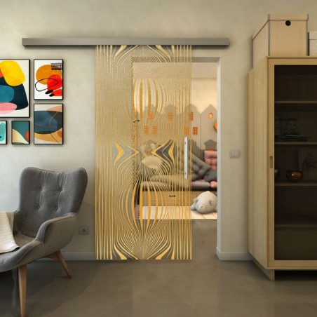 Glasschiebetür SLIM-LINE - Fineprint Model 058 Gold auf Klarglas