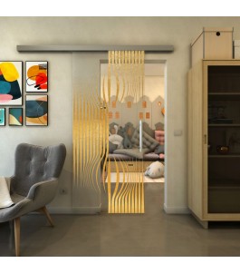 Glasschiebetür SLIM-LINE - Fineprint Model 059 Gold auf Klarglas