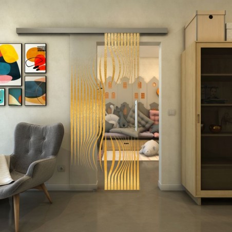 Glasschiebetür SLIM-LINE - Fineprint Model 059 Gold auf Klarglas