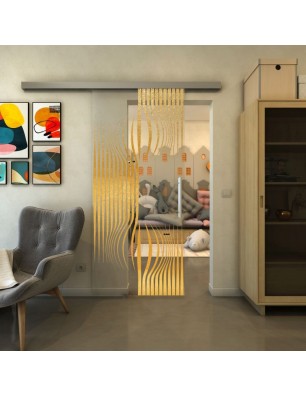 Glasschiebetür SLIM-LINE - Fineprint Model 059 Gold auf Klarglas